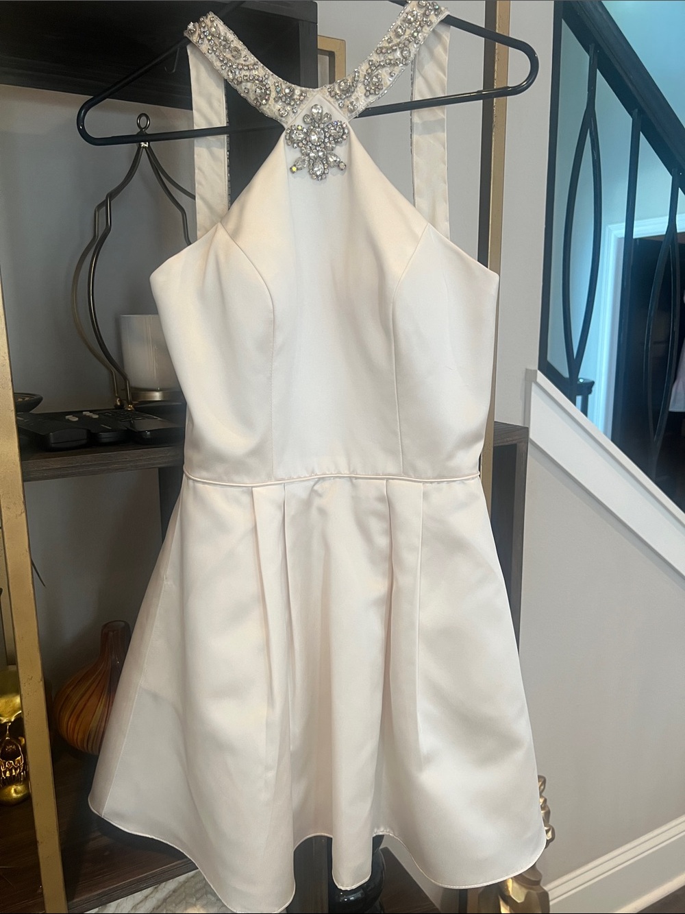 Sherri Hill Ivory Jeweled Halter Mini Dress